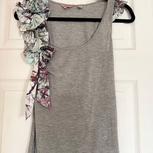 Ted Baker Gray Tank Top with Floral Ruffle